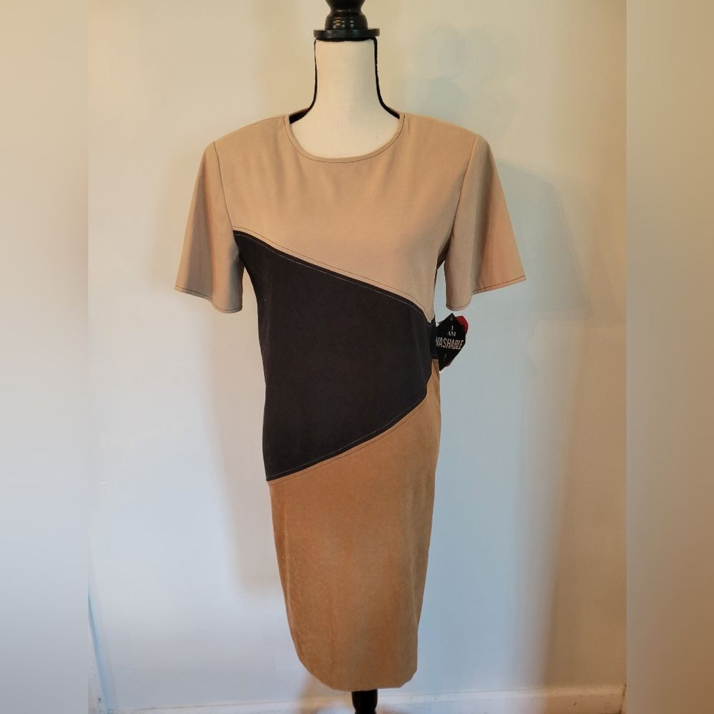 R&K colorblock suede midi length zip up back dress, size 10 New with Tags